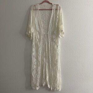 Unbranded Romantic Lace Duster White Kimono Cover Up Embroidered Open Front OS